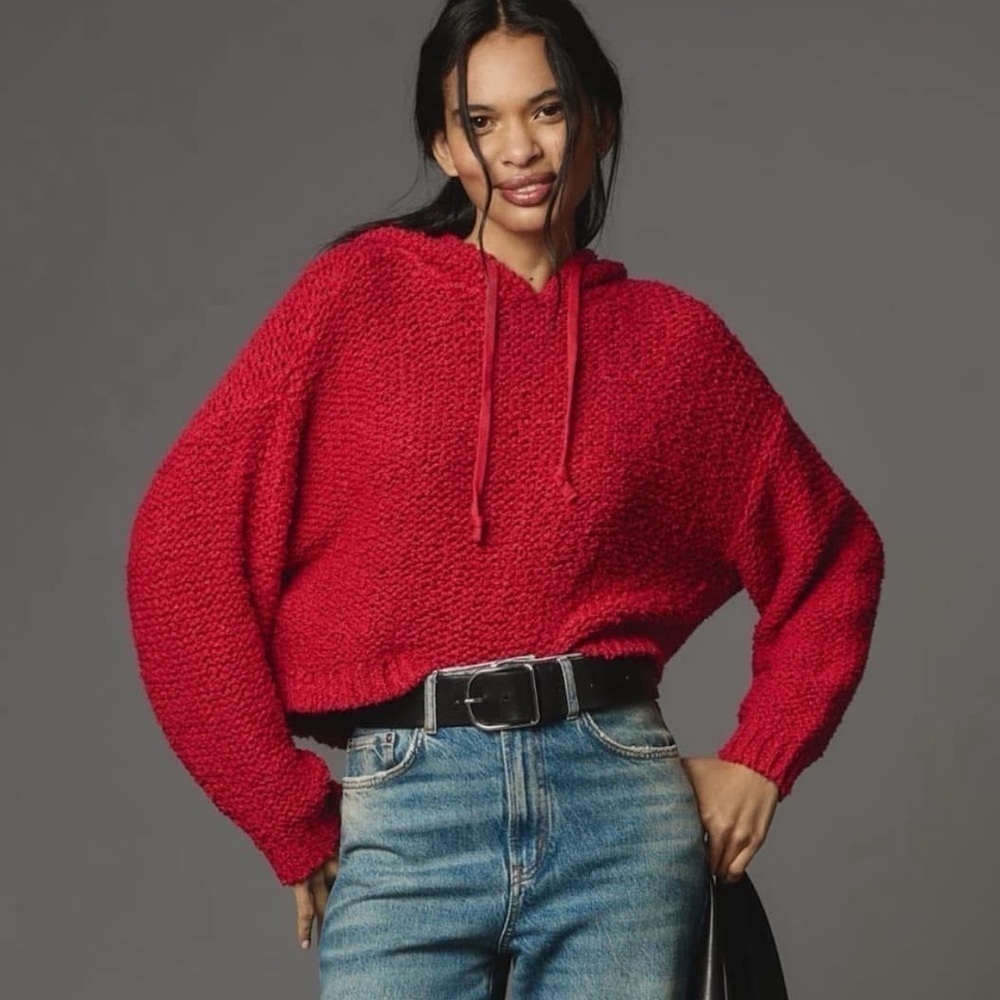 Anthropologie Red Pilcro Sailcloth Hooded Sweater Popcorn Drawstring